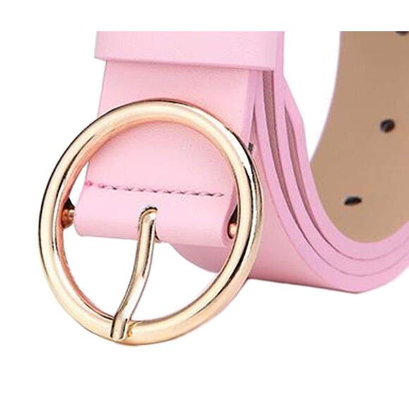 Women Fashion Pu Leather Belt Casual Waist Belt With Round Metal Buckle (pink)😹 - Picture 4 of 5